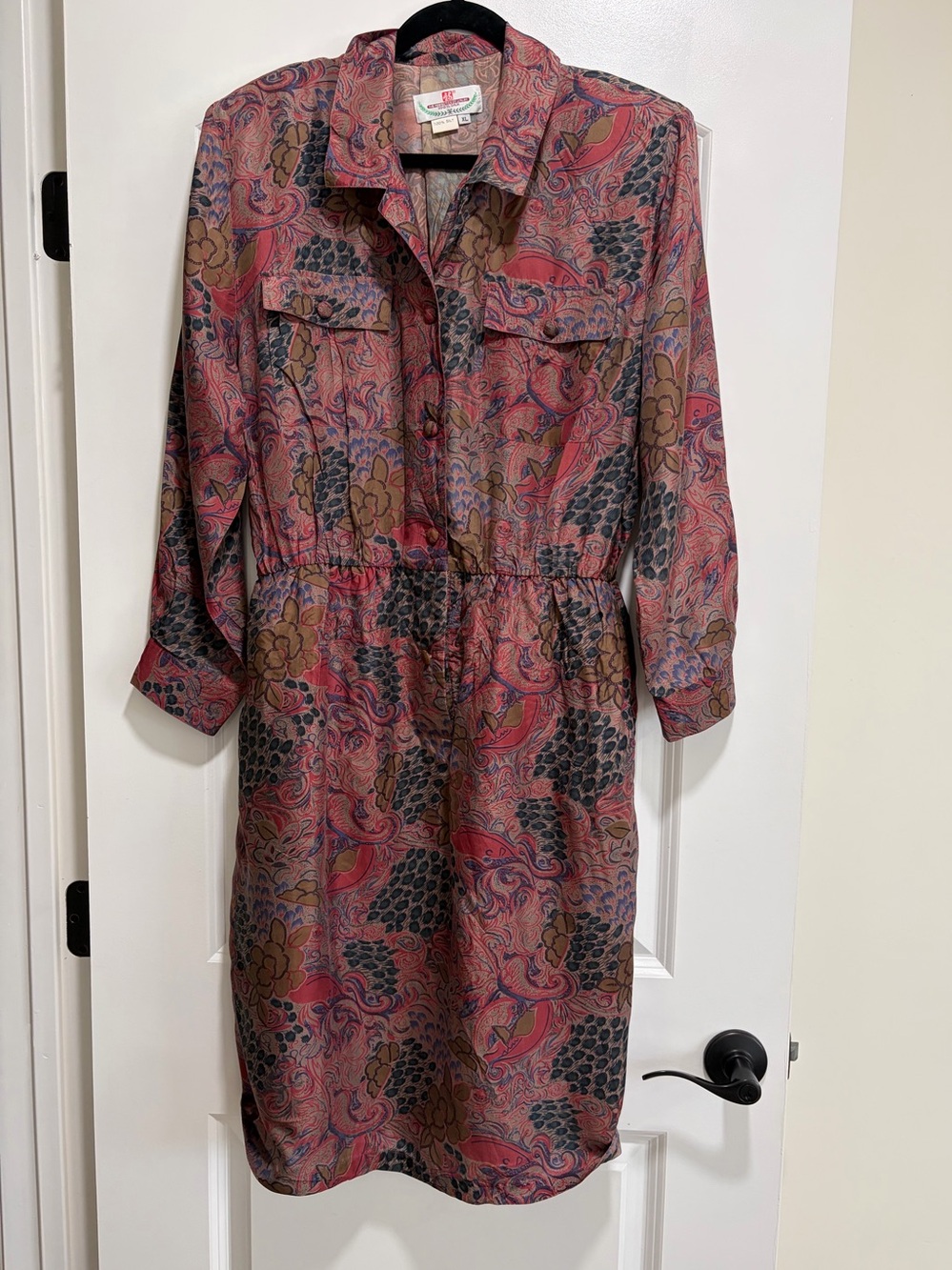 Vintage Leslie Fay Paisley Floral Midi Shirt Dress XL Retro 70s 80s.